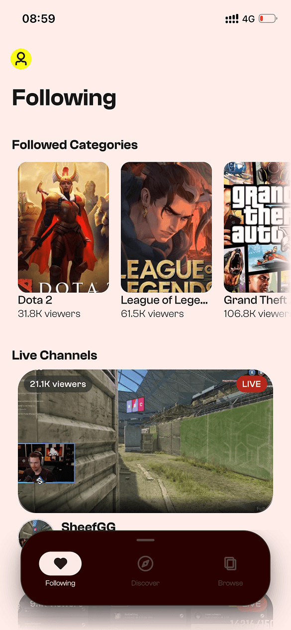 TwiX Twitch live stream player on mobile